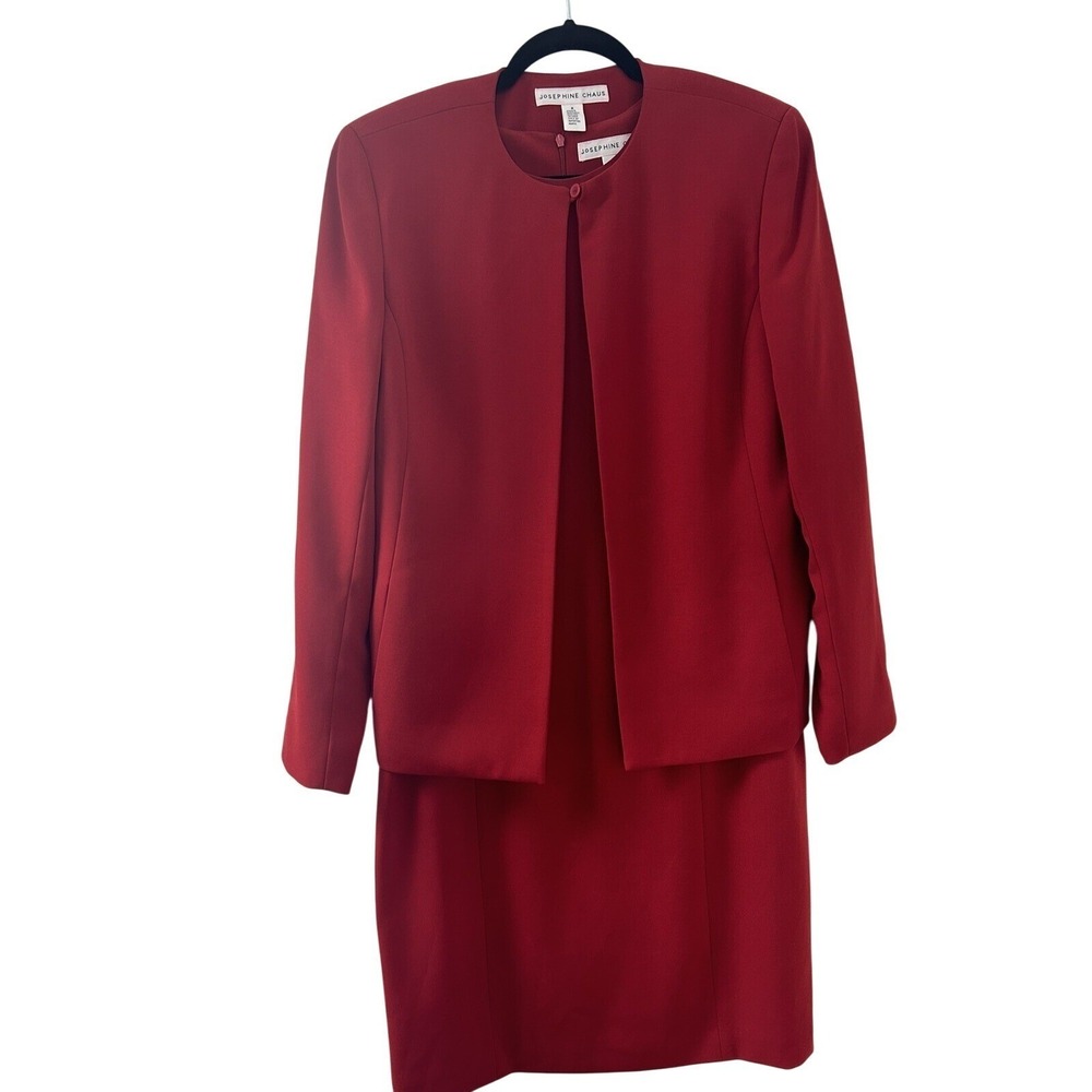 Josephine Chaus Dress Suit 8 10 Red 2pc Jacket Sheath Power Dressing Womens